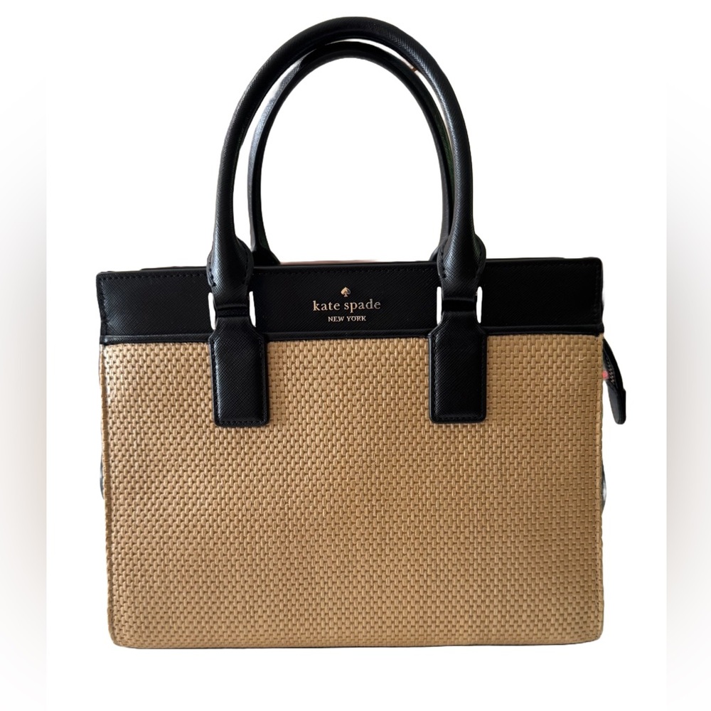 ❌SOLD❌ Kate Spade Medium Straw Tan and Black Satchel/Crossbody Bag